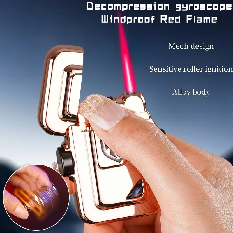 

New Induction Inflatable Lighter Mech Gyro Windproof Red Flame Metal Material Portable Cigarette Lighter Men's Stress Relief Gif