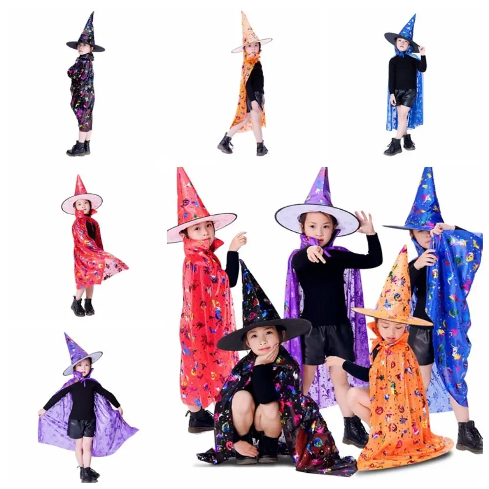 Star Witch Cloak Cape with Hat Sequin Cloak Sets Halloween Clothing with Wizard Hat Multicolor Witch Cloak Cape Robe Baby