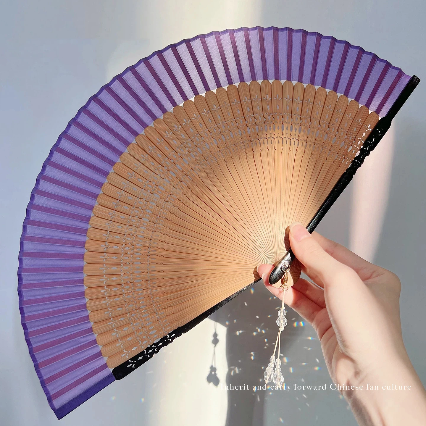 Purple Silk Bamboo Folding Fan Classic Style Portable Summer Cooling Daily Fan for Women Wedding Photography Lightweight Gift
