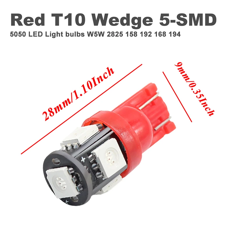 20pcs T10 W5W LED Bulb 5 SMD 5050 LED 194 168 501 Wedge Reading Strobe Light with Remote Control Auto Car Interior Dome Lights