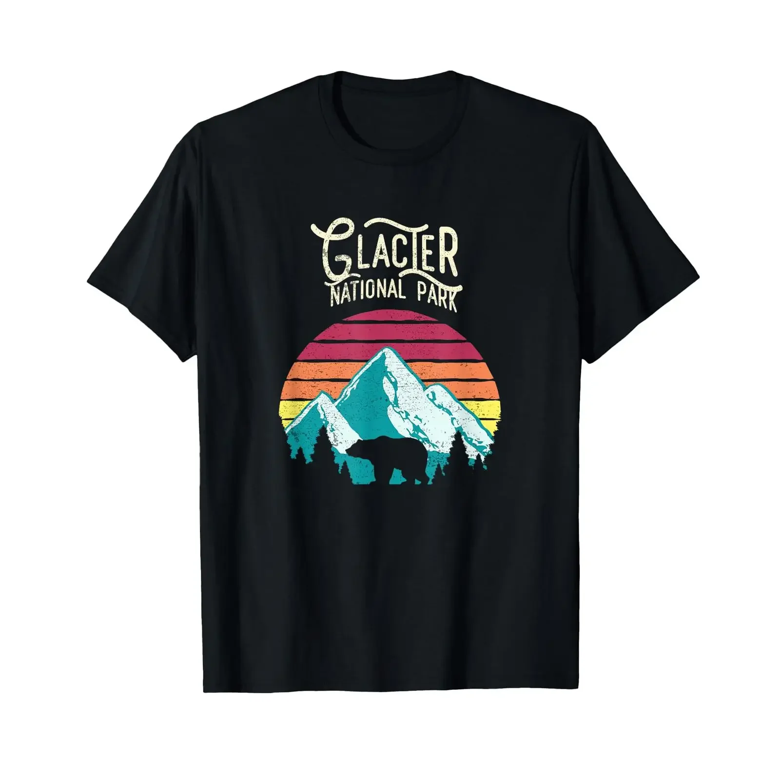 Vintage Glacier National Park Mountain Bear Retro T Shirt vintage Washed Soft Stretched Breathable Versatile streetwear