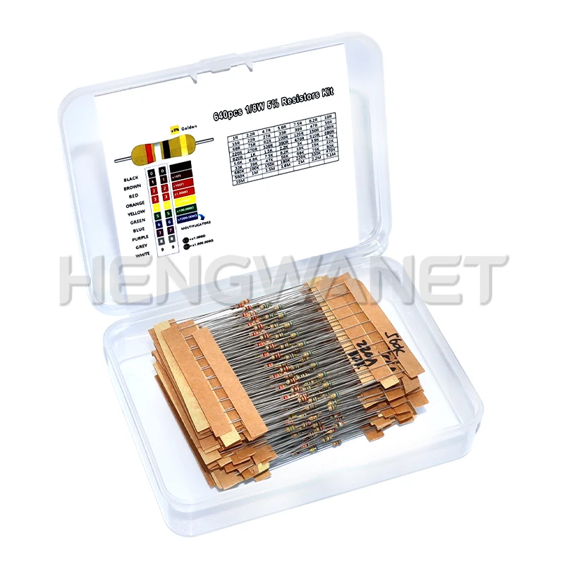 1/8W 5% 640pcs 64 Values 1R - 10MR 0.125W Carbon Film Resistors Assorted Kit Set