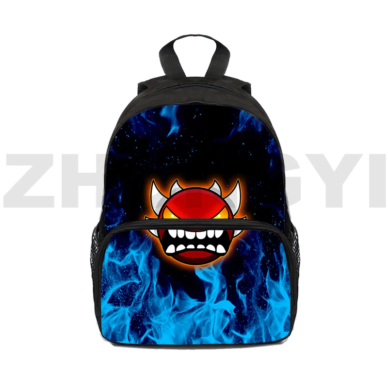 

3D Angry Geometry Dash Backpacks Small Rucksack Kindergarten 12/16 Inch Canvas Travel Backpack Student Outdoor Sport Schoolbag