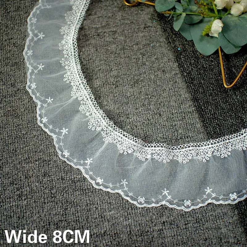 8CM Wide Luxury Double Layers White Tulle Fabric Dress Collar Embroidered Lace Applique Skirts Blouse Neckline Sewing Trimmings