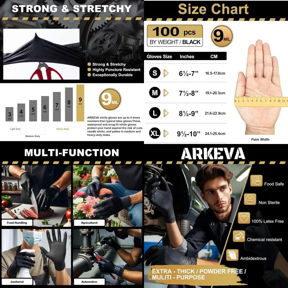 

9 Mil Thick Black Nitrile Gloves, Industrial Use, Latex-Free, Raised Diamond Grip, Durable and Tear-Resistant