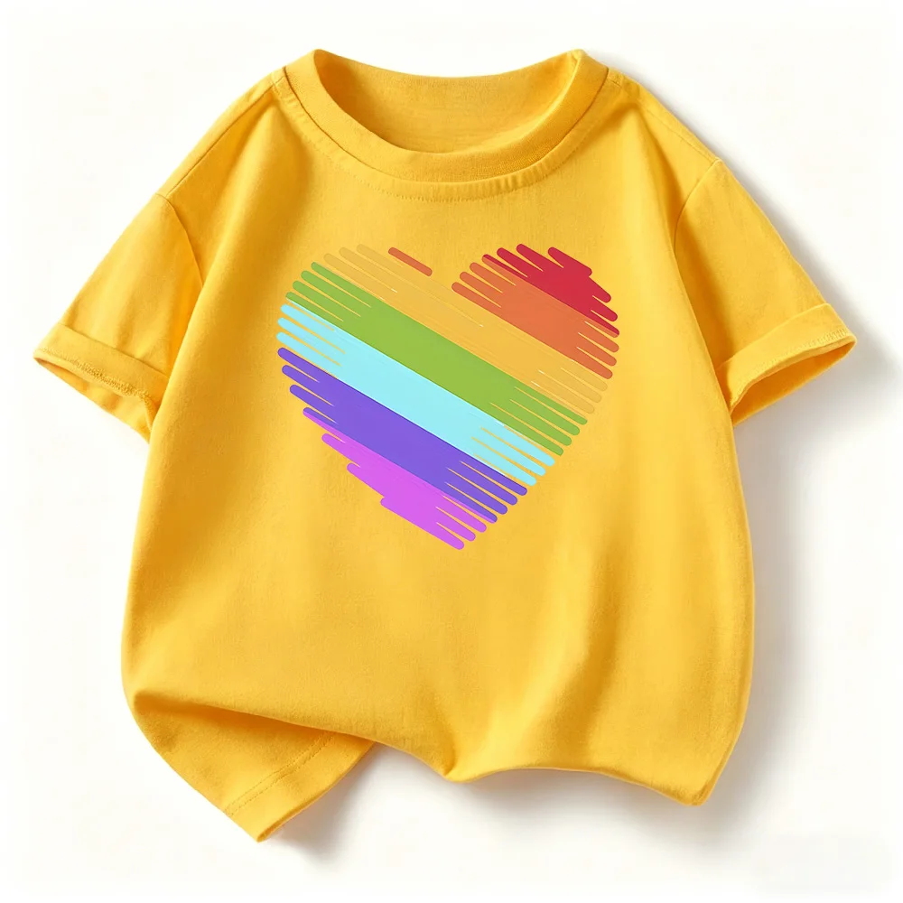 Summer Children'sT-shirt Loose Comfortable Soft Skin Friendly Fashionable and Versatile Colorful Heart Printed Short Sleeved Top