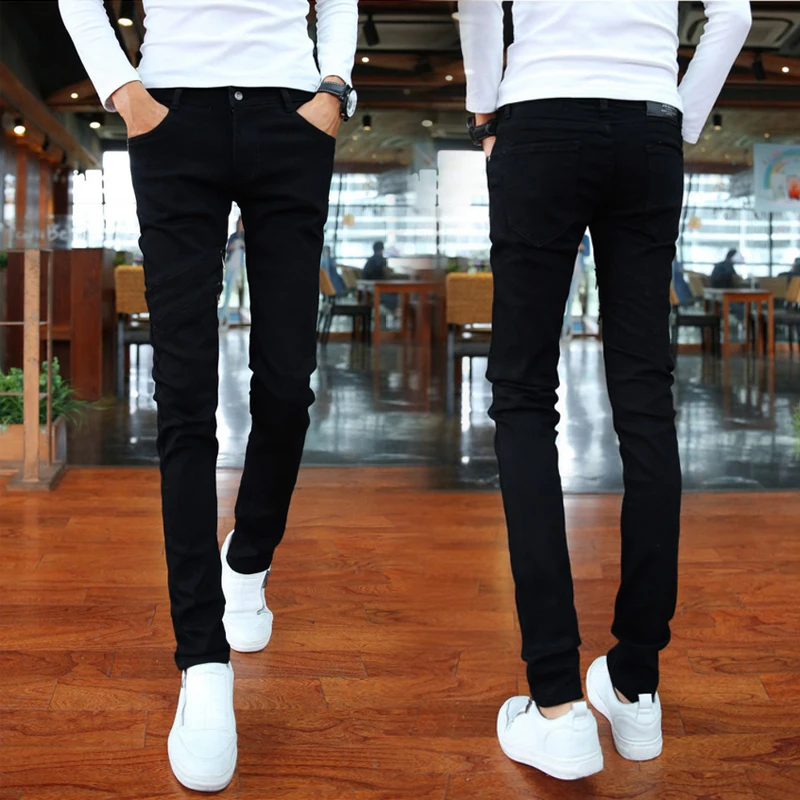 

Весенне-осенние эластичные мужские джинсы, облегающие молодежные корейские длинные брюки, повседневные длинные джинсы с низкой талией