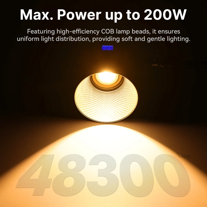 Ulanzi VL-200Bi Luz de vídeo con montaje en V de 200W con control inalámbrico CRI 95+ 2700K-6500K CCT para fotografía de transmisión en vivo Luz COB