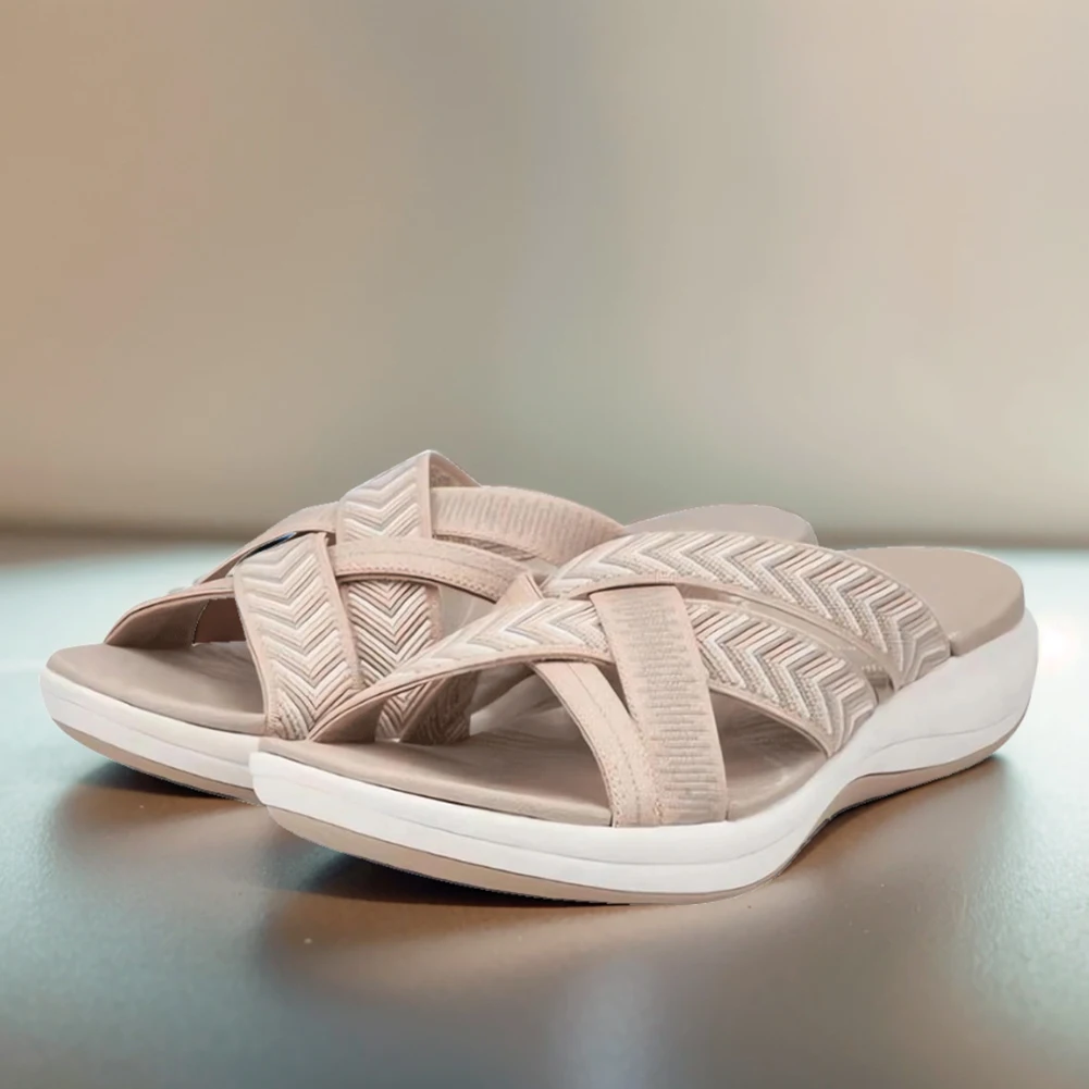 Women Thick Cushion Slippers Wide Width Cross Strap Slip On Slides Open Toe Casual Beach Sandals Lightweight for Summer