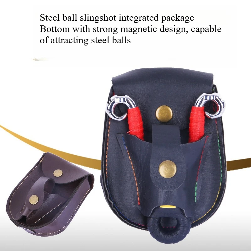 Outdoor Slingshot Bag - Integrated Steel Balls and Black Brown Leather - Durable and Non-deformable - High-quality Leather Case