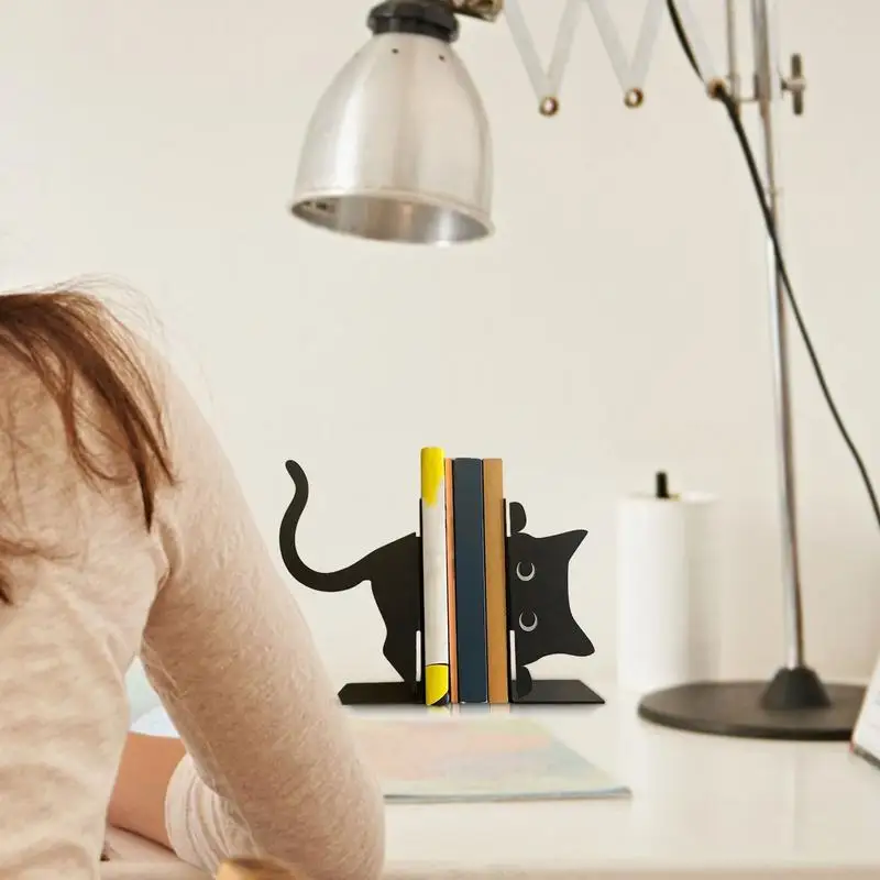 Imagem -02 - Cute Cat Metal Bookends Book Holders para Prateleiras Book Ends Quarto Biblioteca Escritório Escola Desktop Organizer Presente