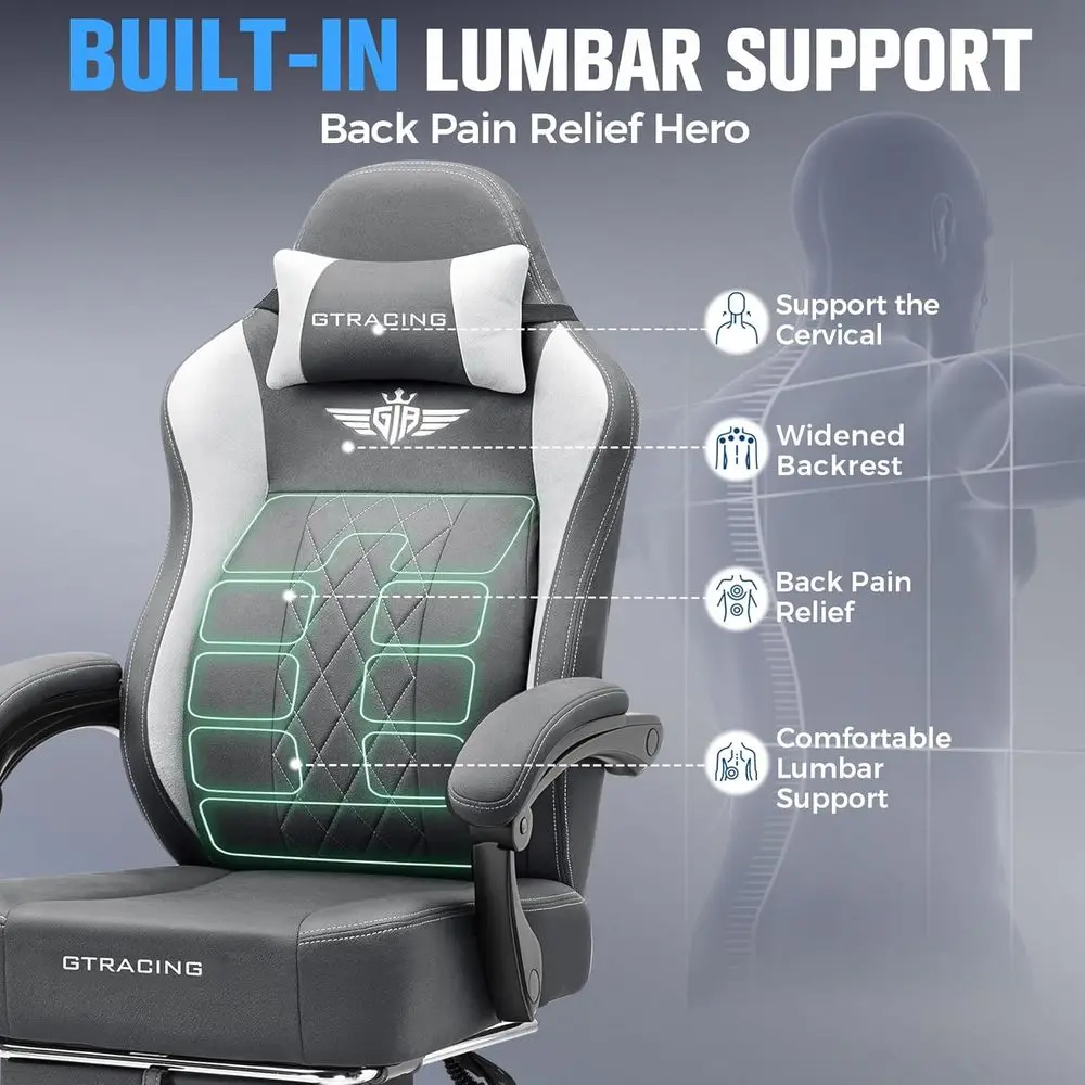 Ergonomic High-Back Gaming Chair with Breathable Fabric, Lumbar Support, and Footrest view 3
