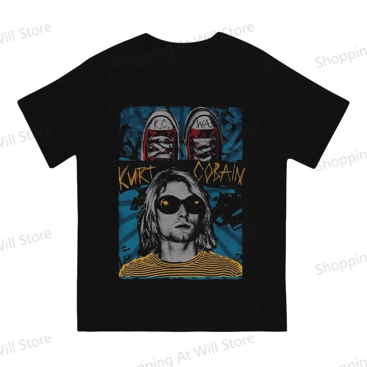 Tops 100% Cotton Fun Fashion Kurt Cobain Guitar Men\'s and women\'s T-shirts  Short sleeved fun print