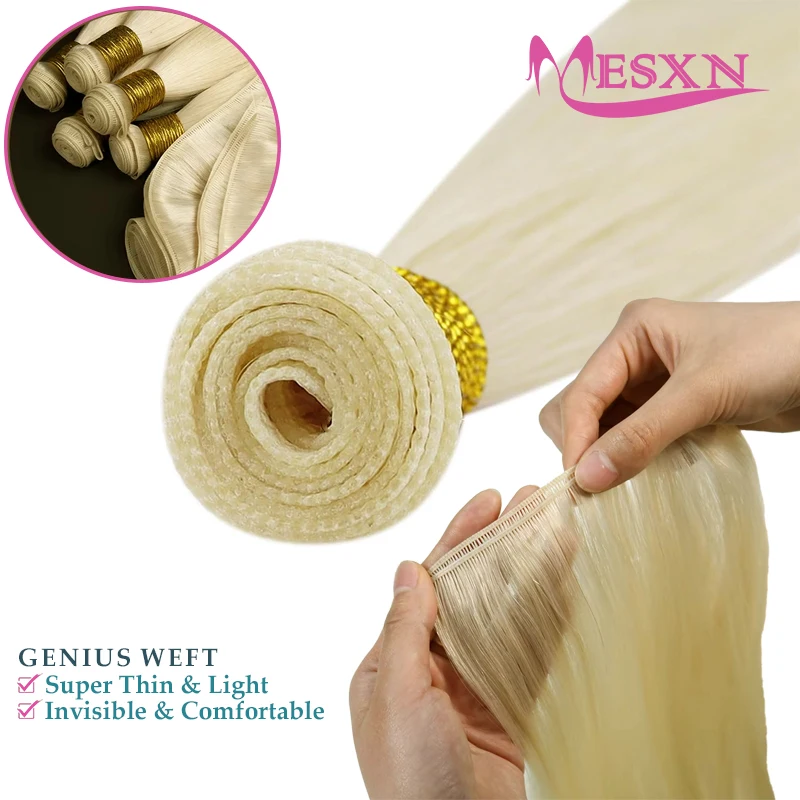 MESXN Genius Hair Wefts Extensions 100% Human Hair Bundles Brown Blonde 100g Sew In  Straight Remy  14