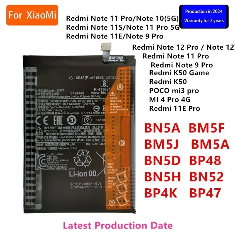 Orginal BM5A BM5F BM5J BN5A BN5D BN5E BN5H BN52 BP4K BP47 BP48 For Xiaomi Redmi Note 11 Pro 5G/ 11E Pro/Note 11 Pro /Note 11S