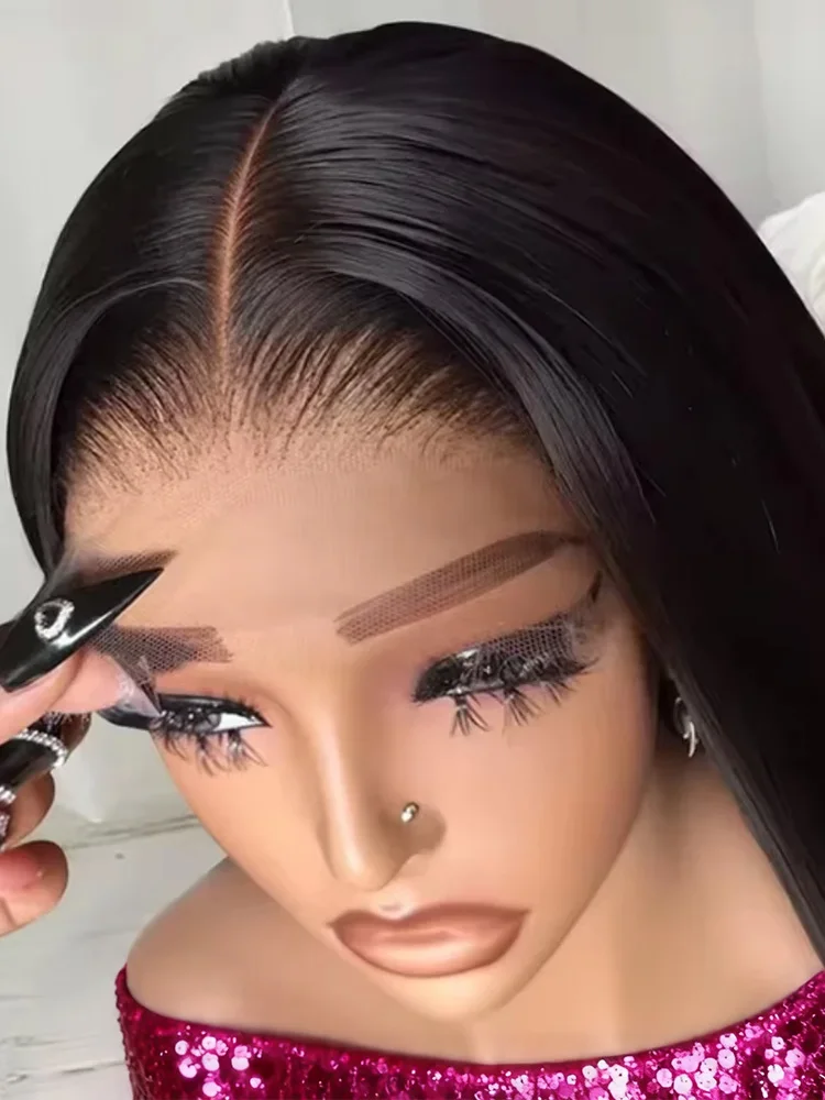 Parrucca in capelli umani con base in pizzo HD invisibile, effetto naturale, capelli lisci e setosi, con ciuffo naturale e nodi decolorati, parrucca vietnamita, parrucca economica in offerta, parrucca