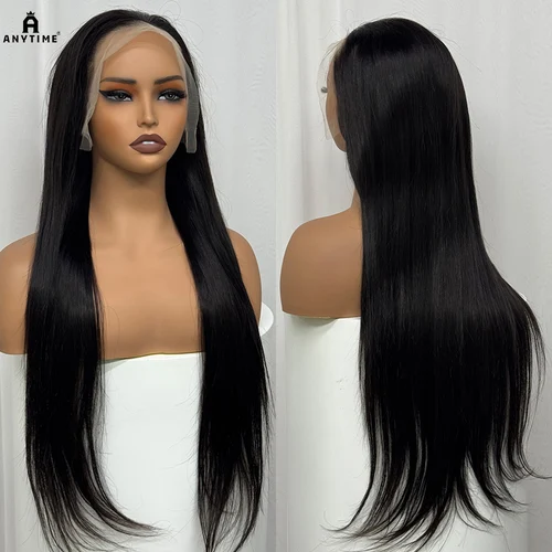 Imagen 2 del producto Peluca de cabello humano liso de 200% de densidad 12A, pelucas de cabello humano liso Frontal de encaje transparente 13x4 para mujeres negras
