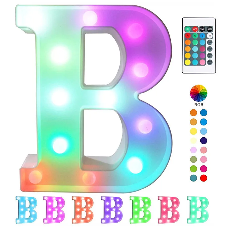 22CM DIY LED Colorful Letter Lights Birthday Confession Romantic Proposal Creative Decorative Light Remote Control Alphabet Lamp