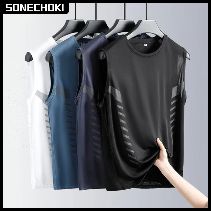Running Vest Men Loose Sleeveless Shirt Basketball Tank Top Gym Sportswear For Male Fitness Workout Muscle Top Mesh Breahtable