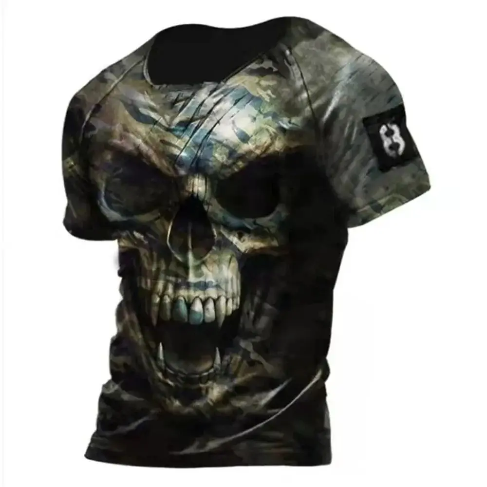 Summer Men Vintage Horror Skull Print T-Shirt 3d Printed Fashion Street O Collar Short Sleeve Loose Comfortable Plus Size Top