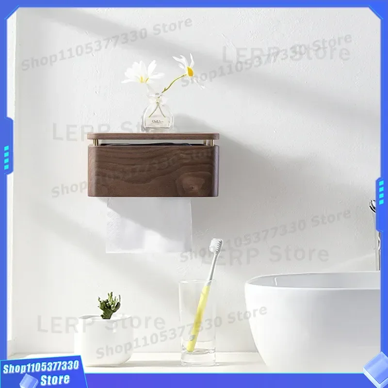 Wall Mounted Tissue Box Walnut Bathroom Roll Holder B&B Hotel Style Paper Dispenser for Home Toilet Storage Rack Modern