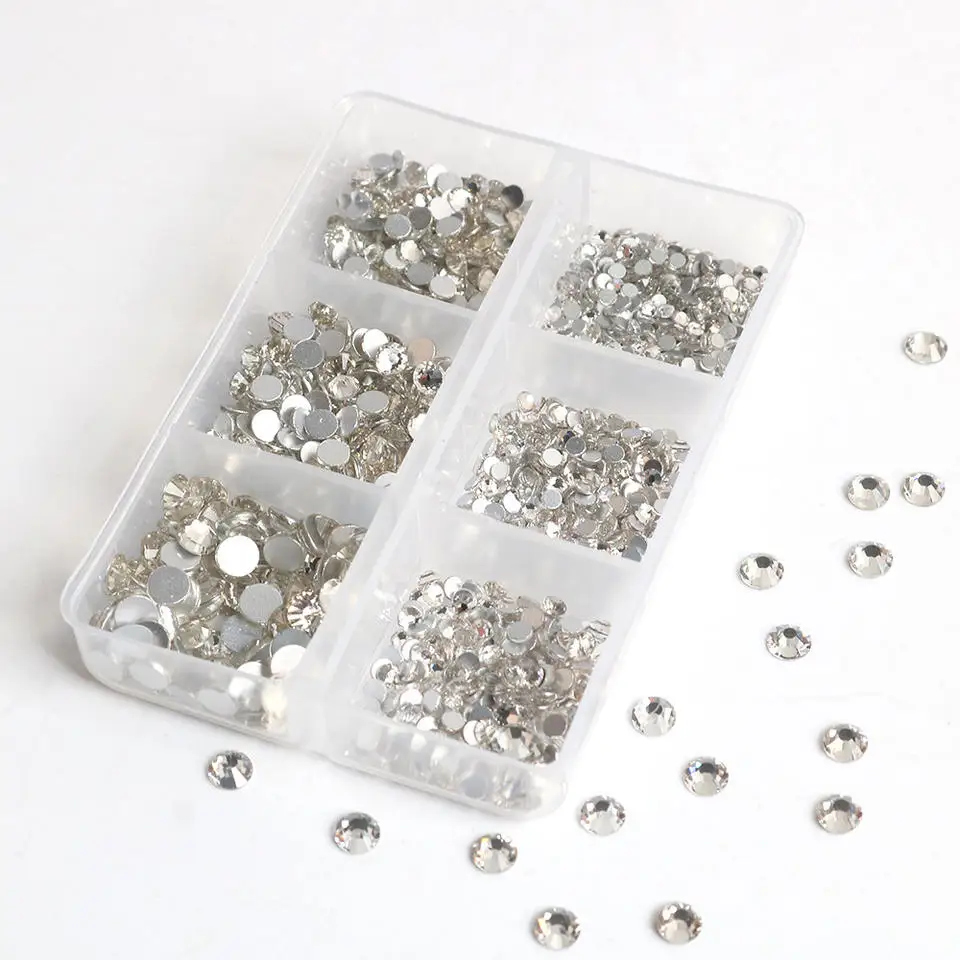 

6 Grids/Box Clear Rhinestones 3D Flat Bottom Mixed Size SS4-SS16 Nails Accessories for Manicures DIY Design Nail Art Decoration