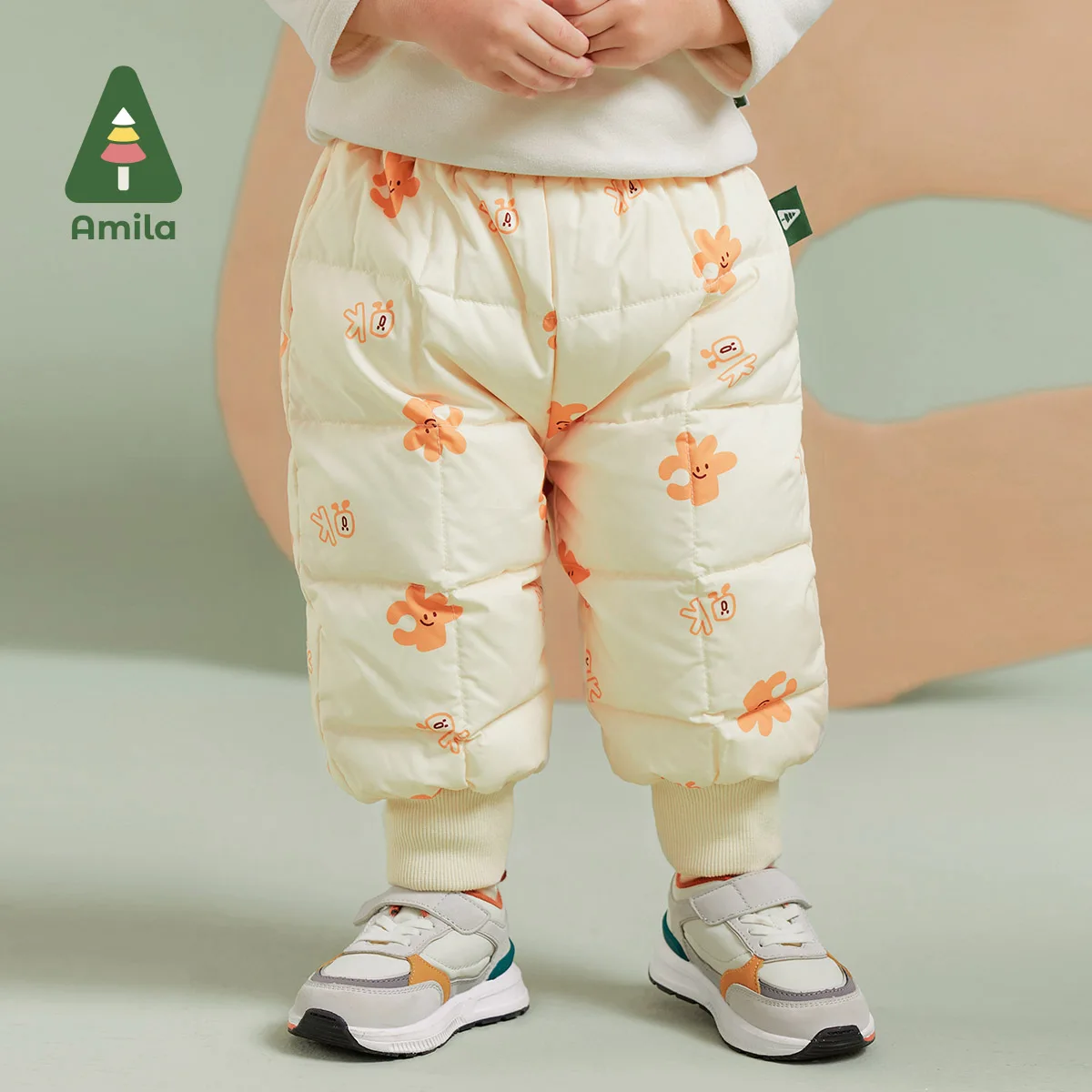 Amila Baby Children Down Pants 2024 Winter New Multicolour Fleecing High Waist Soft Warm   Baby Clothing