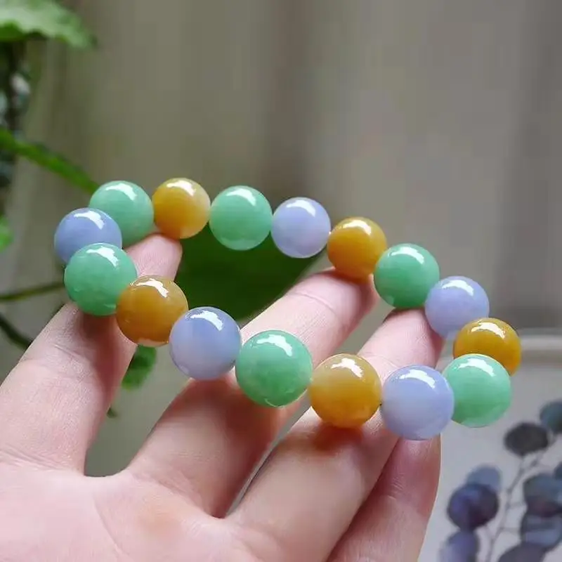 Myanmar Natural a Cargo JadeWaxy Kinds Violet Yellow Jadeite Green Old Pit Material-Color Ball Bracelet