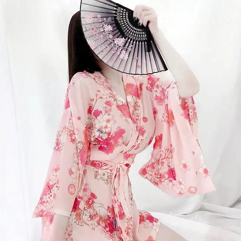 Japońskie kimono seksowna bielizna strój Cosplay dla kobiet tradycyjny styl szata Yukata kostiumy piżamy miękka odzież Cosplay