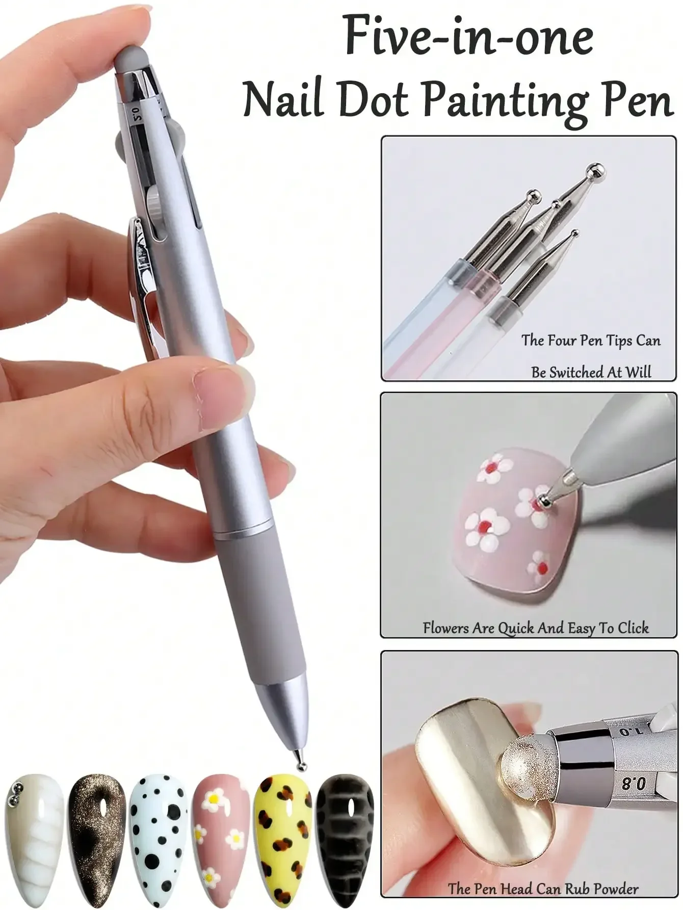

5-In-1 Nail Art Dotting Pen, Pressure-Sensitive Dotting Tool For Gradient, Stripe, Dotting, Glitter Nail Art, Multi-Functional DIY Nail Art Tool, Suitable For Beginners And Professionals