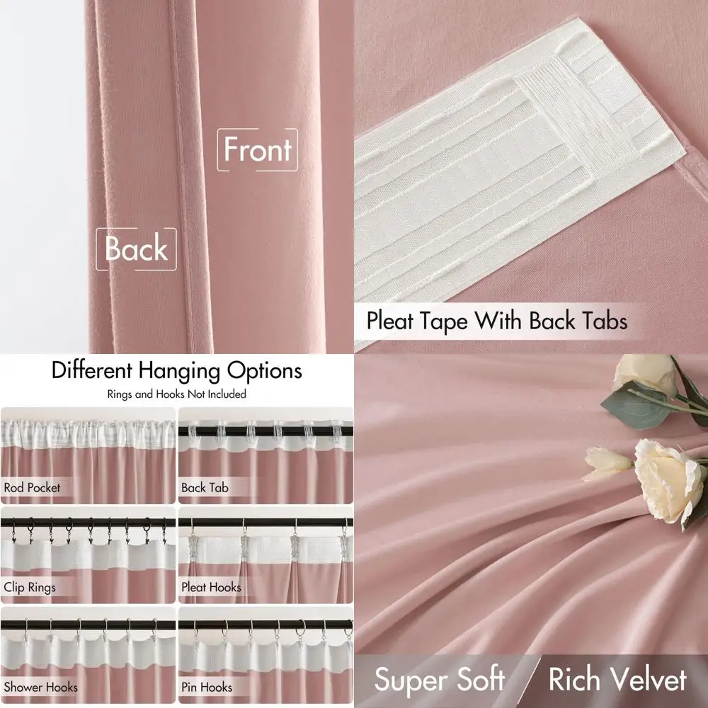

Роскошные бархатные шторы цвета пыльной розы, длина 244 см, 2 панели, затемняющие, термоизоляционные, мягкие, с плиссировкой, W52 x L9