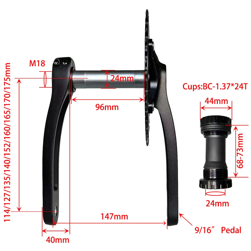 Kinderfahrrad-Kurbelgarnitur 114/127/135/140/152/160/165/175mm 104mm BCD MTB Mountainbike-Kurbel Kinder-Faltrad 1x Kurbelgarnitur – Detail 3