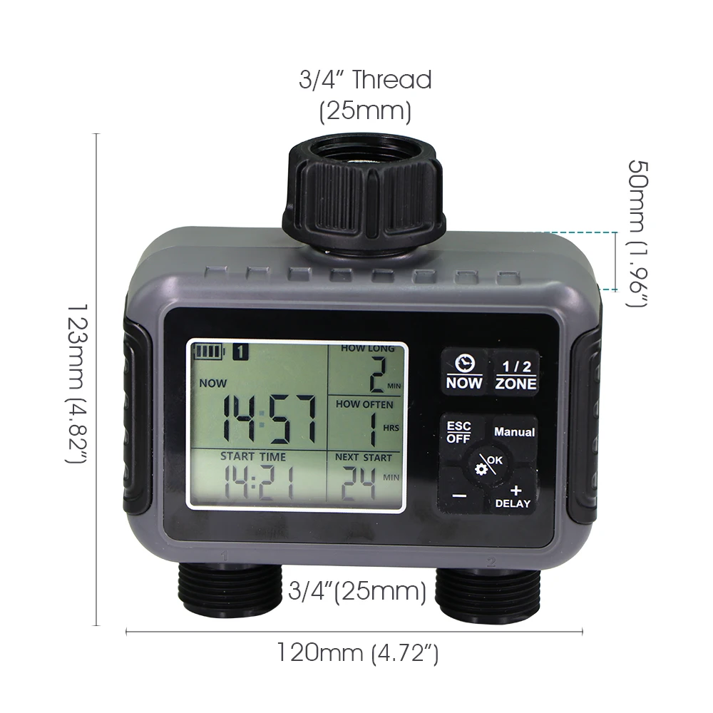 Dual-Zone Programmable Watering Timer for Garden Hose Lawn Sprinklers Automatic Irrigation Systems Controller IPX5 Waterproof