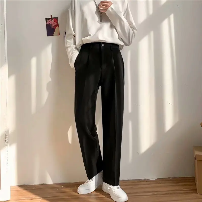 

Trendy Men's Straight Leg Suit Pants Autumn Spring Draped Style Casual Long Trousers for Students Fashionable Loose Fit