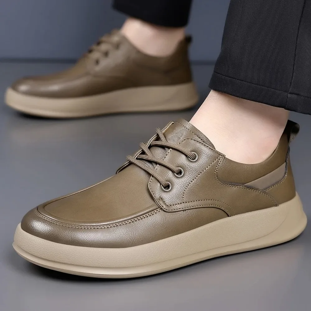 

2025 Outdoor Men's High-quality Leather Lace Up Casual Sports Shoes Fashionable Brand Men's Comfortable Non Slip Board Shoes