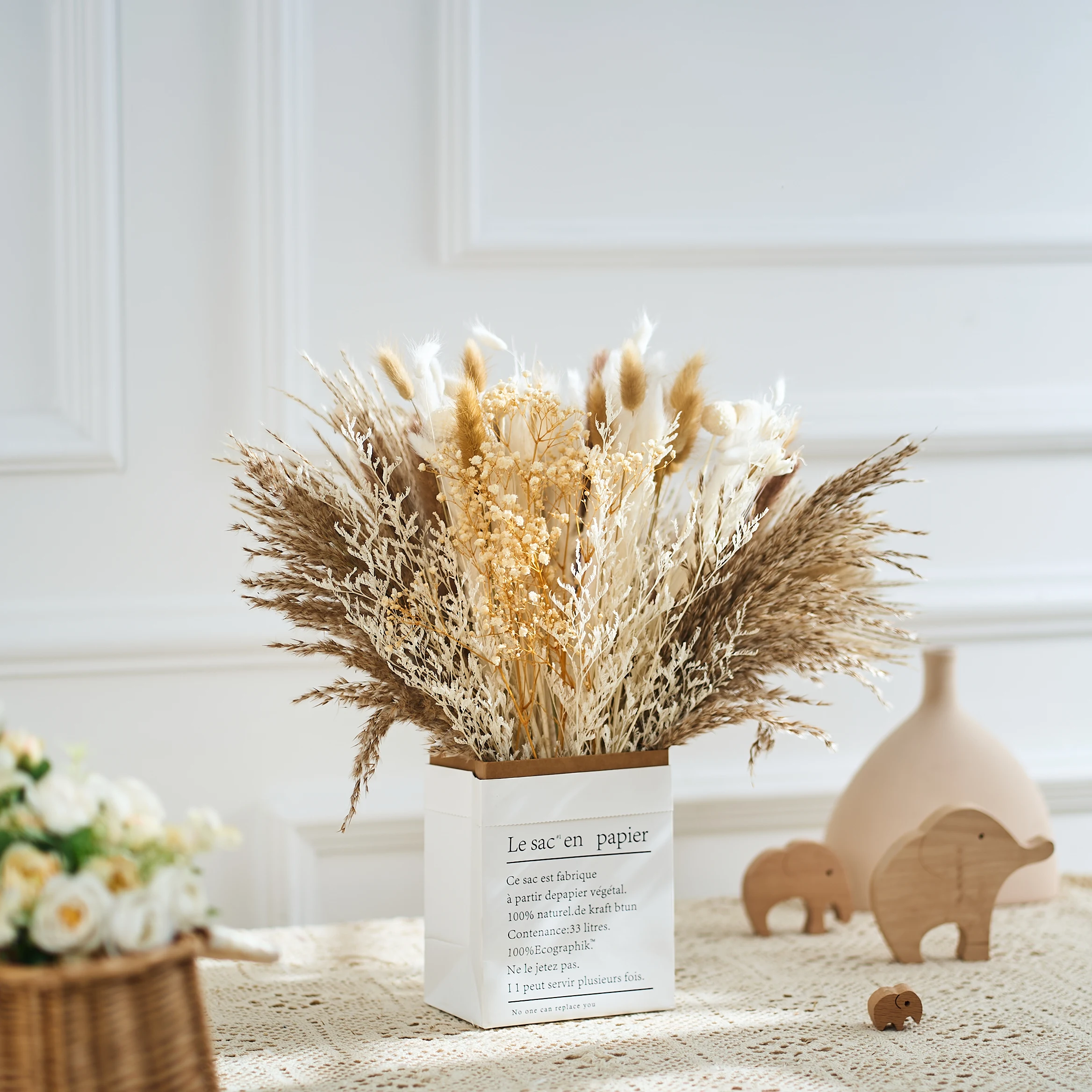 

109pcs Natural Dried Flowers Pampas Floral Bouquet Boho Country Home Decoration Rabbit Tail Grass Reed Wedding Decor Arrangement