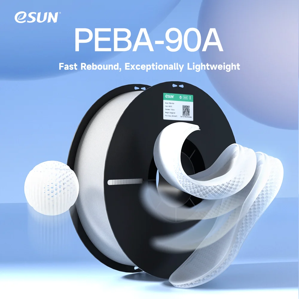 

eSUN PEBA-90A 3D-филамент 0.8 кг 1.75 мм, высокоэластичный, легкий, морозостойкий, гибкий филамент PEBA-90A для 3D-печати