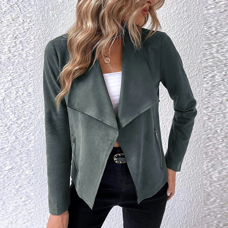 Fashion Coat Women Jacket Solid Turn Down Collar Long Sleeve Casual Jackets For Women Elegant Short Coat Outwear