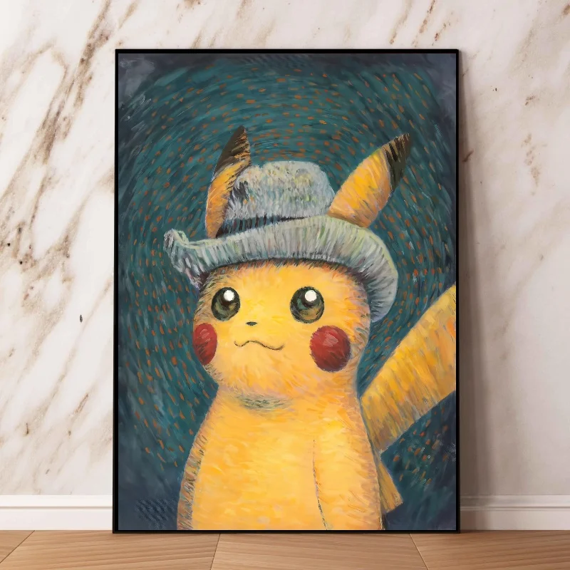 Pokemon Anime Van Gogh Characters Pikachu Charmander Canvas Posters and Prints Decoration Living Room Bedroom Wall Art Pictures