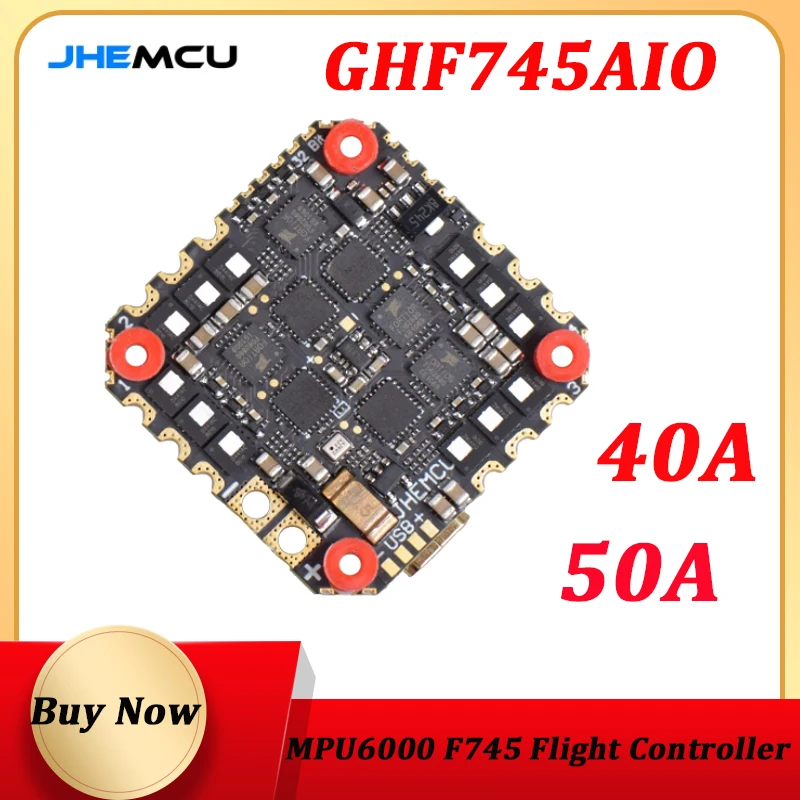 

JHEMCU GHF745AIO MPU6000 F745 Flight Controller BLHELI32 G071 40A / 50A 4in1 ESC 25.5X25.5mm 3-6S for FPV Freestyle Drones