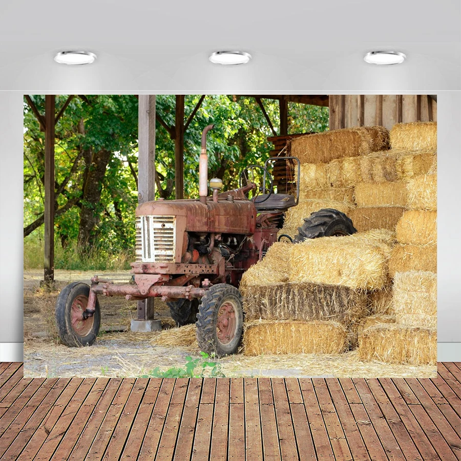 Farm Barn Haystack Backdrop Countryside Old Tractor Hay Bales Fall Harvest Photography Background Autumn Themed Party