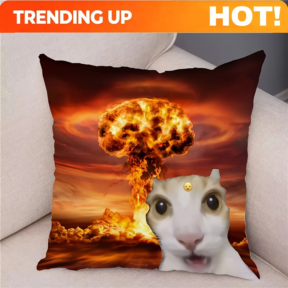 Customize 1pc of Dread Cat Meme Plush Printed Pillowcase, Durable Polyester Sofa Cushion Cover for Living Room and Bedroom Decor