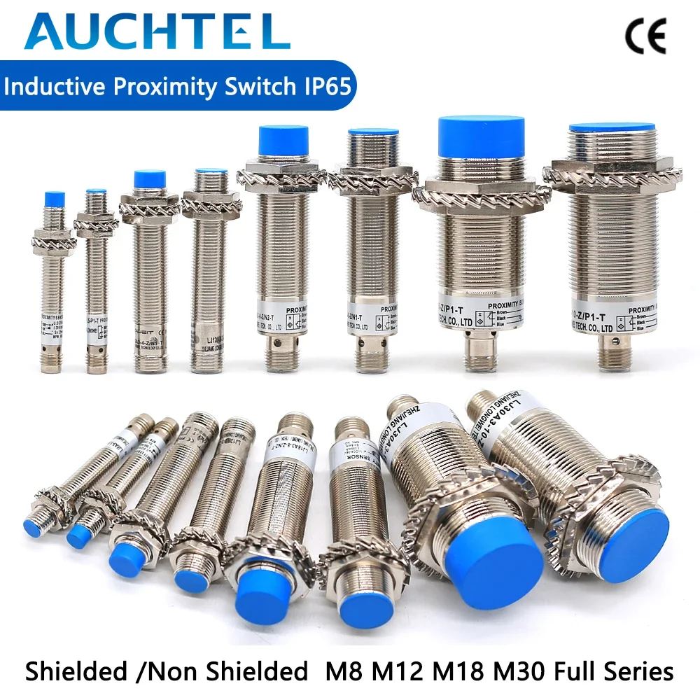 AUCHTEL Inductive Proximity Switch Series M8 M12 M18 M30 Aviation Induction Metal Three Wire Sensor Connector