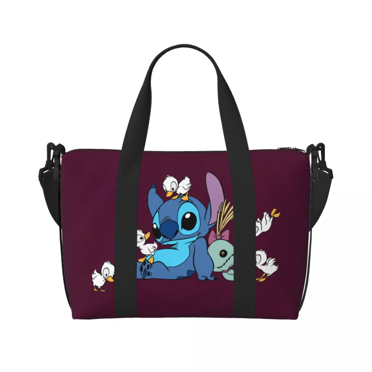 

Custom Stitchs Ducks Beach Tote Bag for Women Extra Large Gym Carry On Funny Anime Travel Shopping Bags