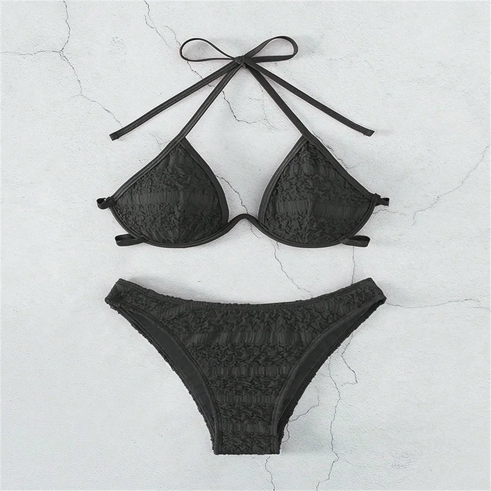 

Black Blue Bikinis Sets Halter String Backless Bandage Swimsuit Push Up Extreme Wrinkled Swimwear Thong Women Beach Bathing Suit