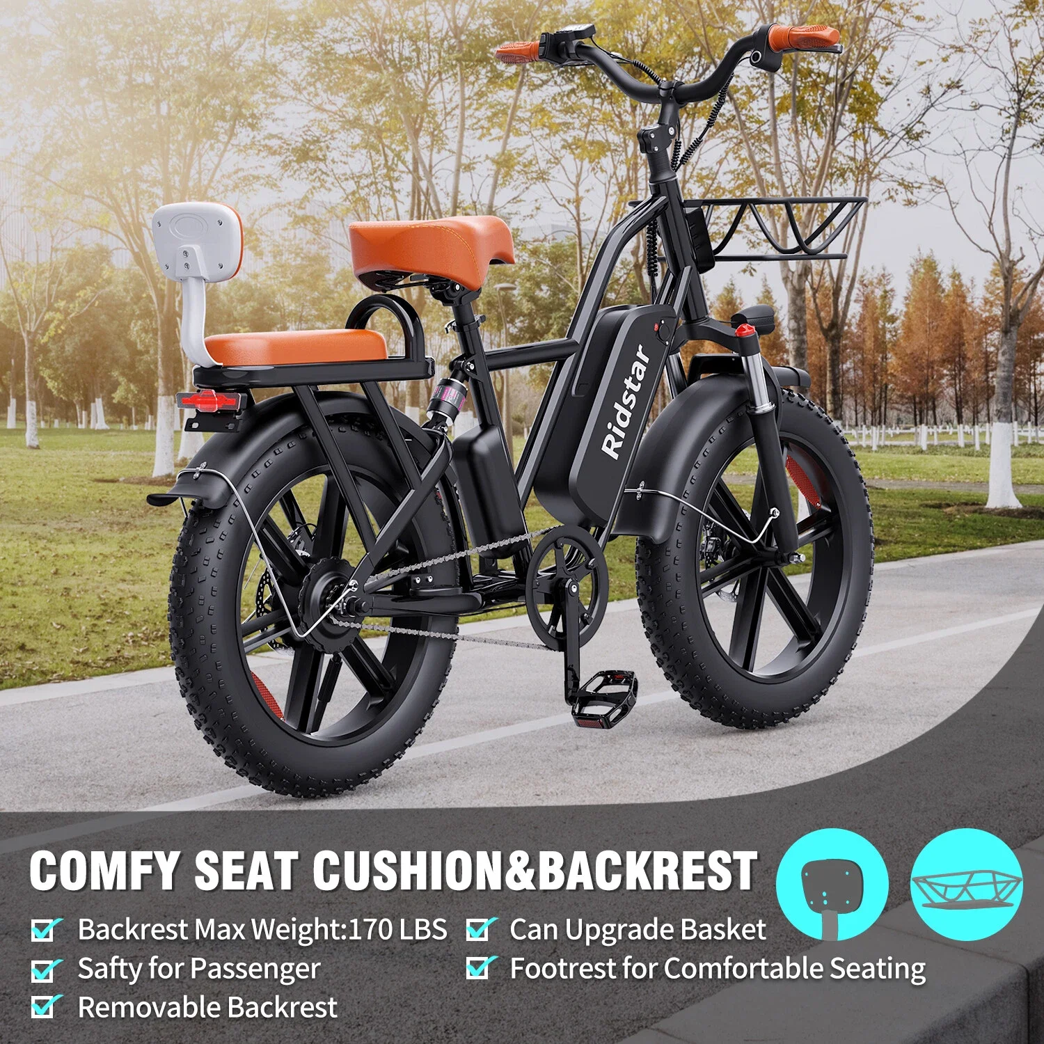 دراجة كهربائية Ridstar للبالغين 1500 وات 48 فولت 15AH Road City Ebike للبالغين 20 بوصة إطار عريض للمدينة eBike Max 330LBS