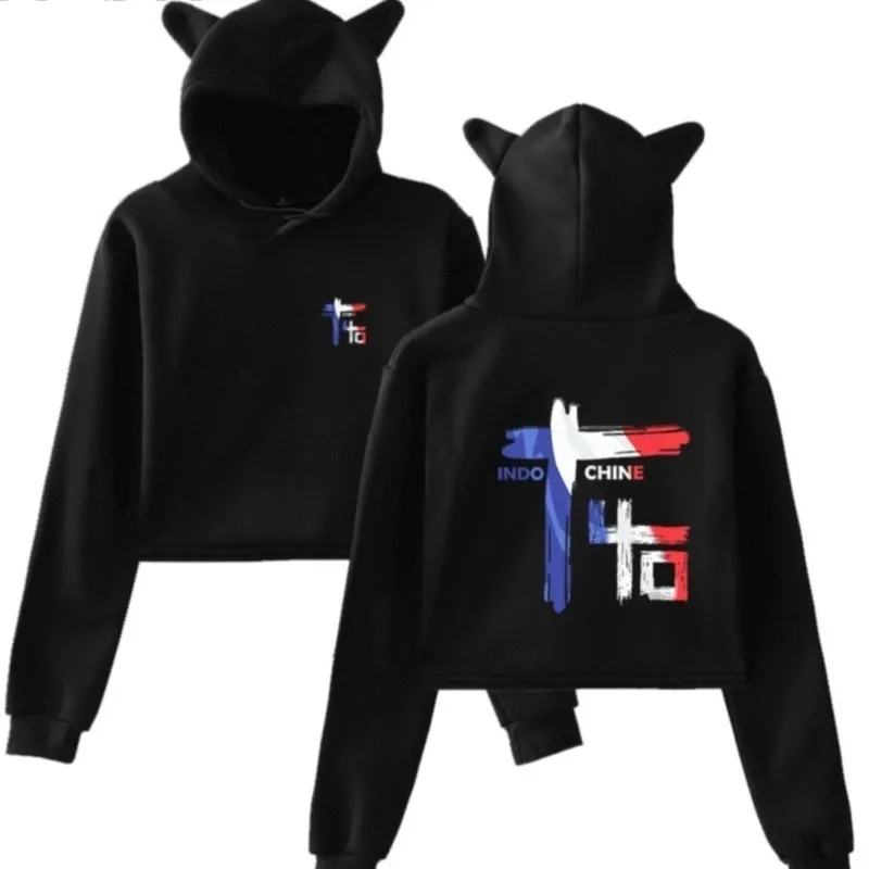 2022 HOT French Band Indochine Rock Cat Ear Hoodie Wave French Band Long Sleeves Sweatshirt Female Clothing Streetwear Tops Y2k