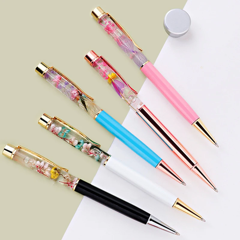 Подарочная ручка, креативная маленькая свежая ручка ручной работы с сухим цветком, промасленная металлическая шариковая ручка, лазерная гравировка, индивидуальный логотип
