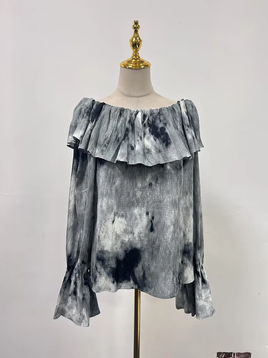 TWOTWINSTYLE Hit Color Loose Casual Blouse for Women Slash Neck Long Sleeve Temperament Shirts Female Fashion Style