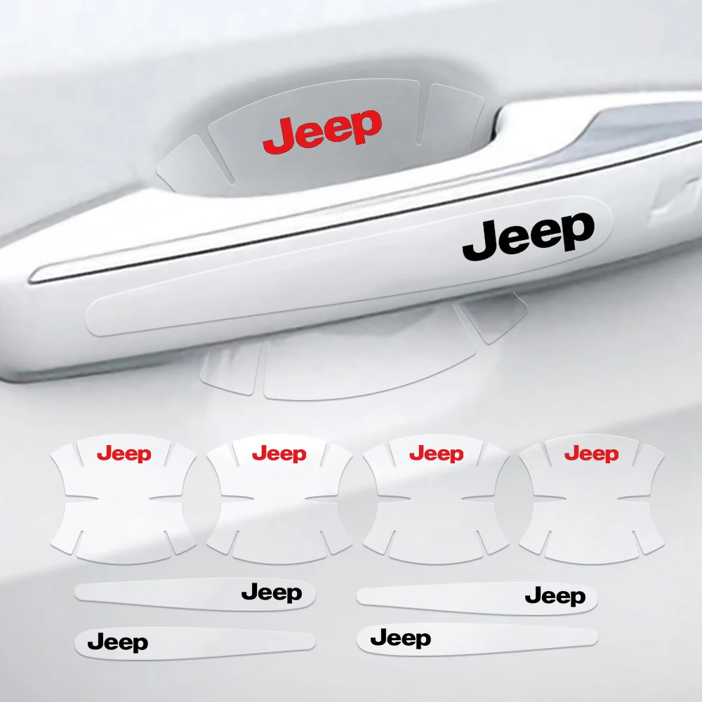 

8Pcs Car Door Bowl Handle Protective Sticker Anti-collision Strip For Jeep Grand Cherokee Wrangler JK Gladiator Compass Renegade